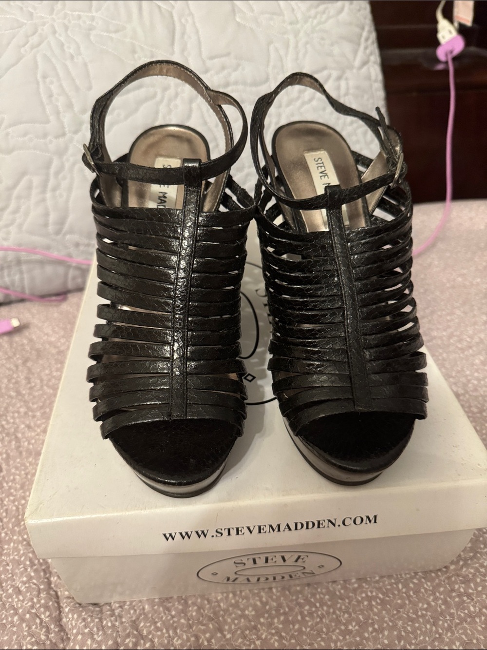 Steve Madden Black Multi-Strap Platform Heels
